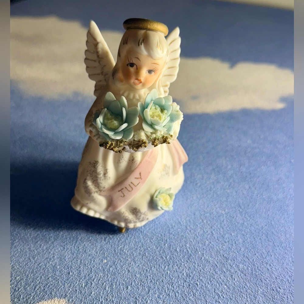 Lefton July Angel with Blue Flowers